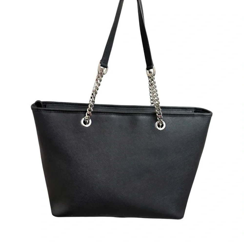 Michael kors black saffiano leather zippered business laptop tote bag